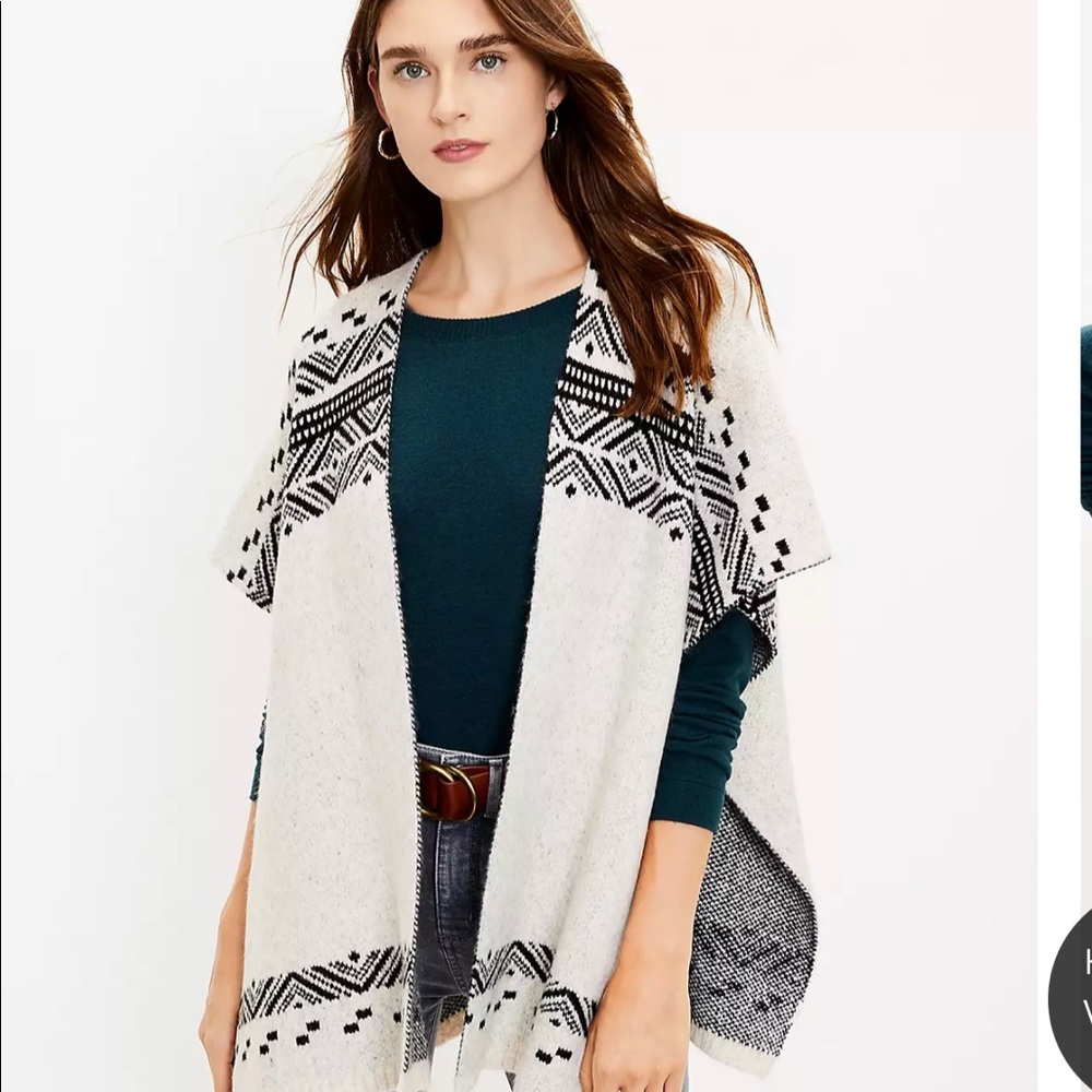 Ann Taylor Loft Geo Open Poncho Sweater